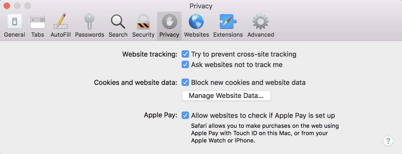 Image result for mac os allow cross site tracking