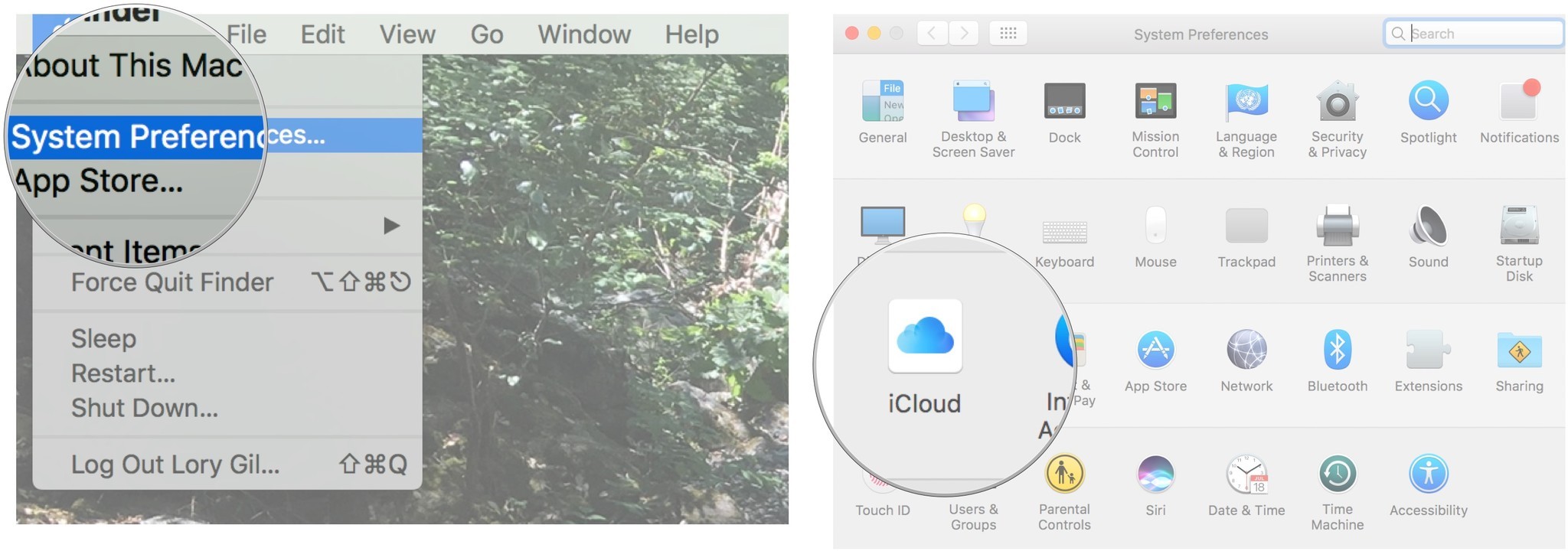 Нажмите «Настройки» в меню приложения Safari, затем выберите iCloud.