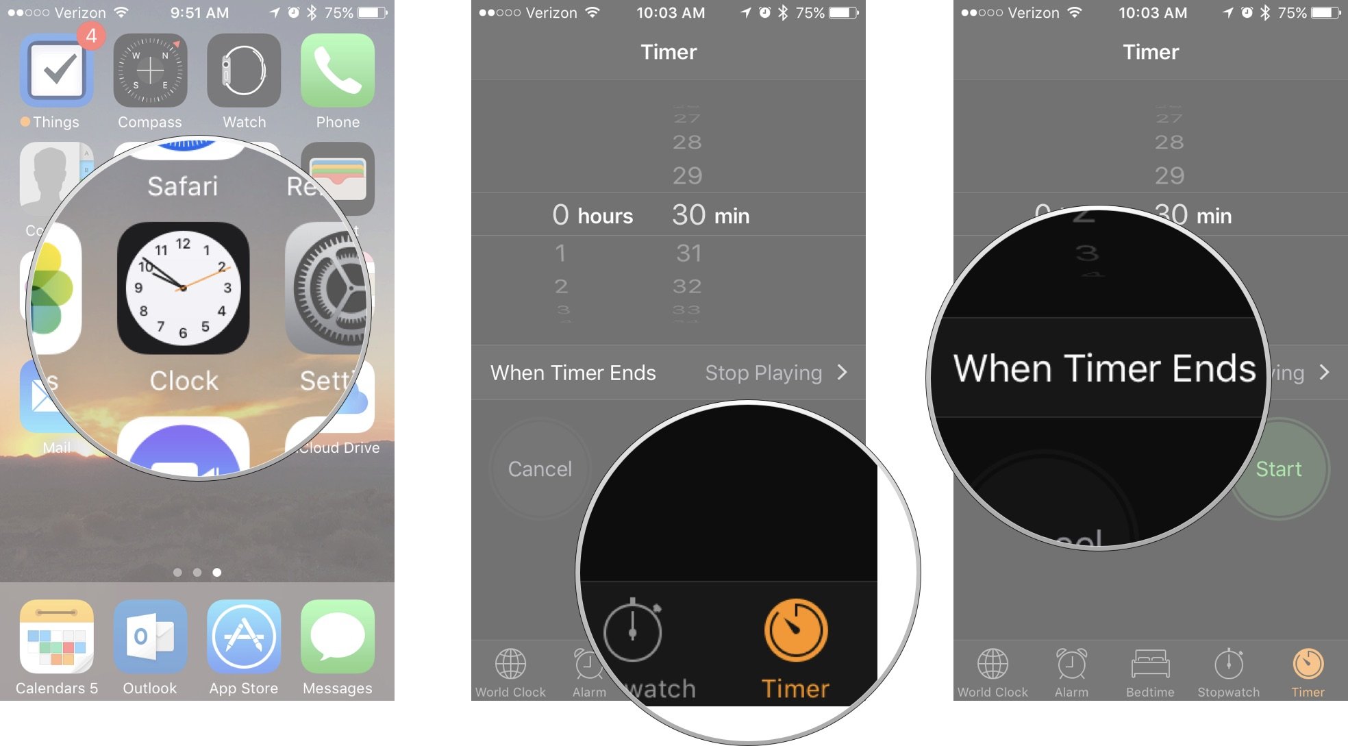Launch the Clock app, then tap Timer, then tap When Timer Ends