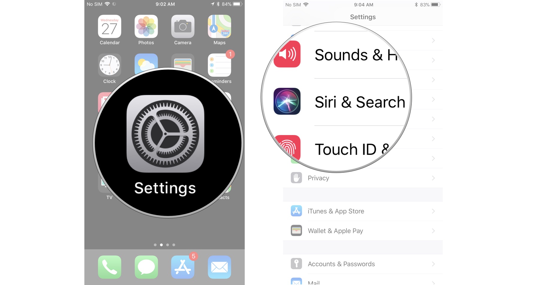 Tap settings, then tap Siri and Search