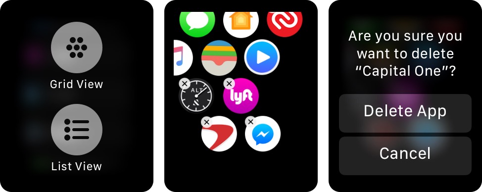 Delete apps from Apple Watch - Grid View Only