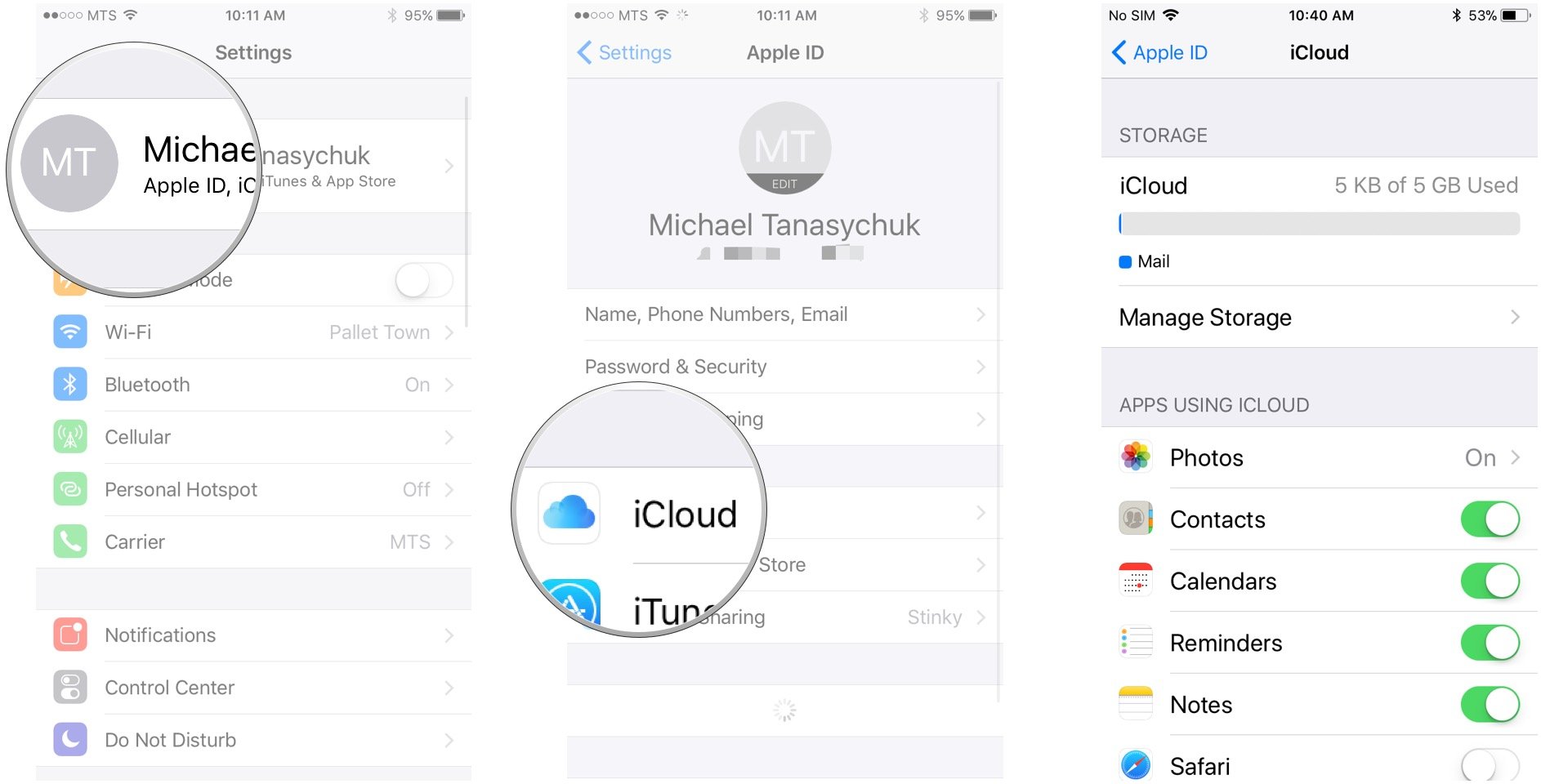 Tap your Apple ID banner, tap iCloud
