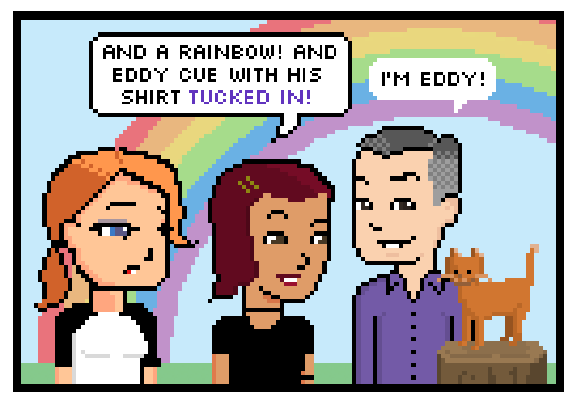 and a rainbow! and eddy cue with his shirt tucked in!