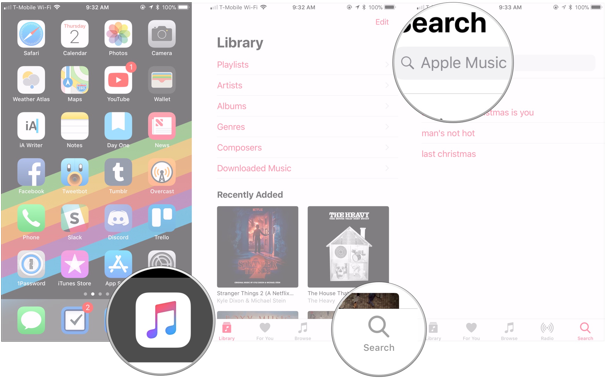 Откройте Apple Music, коснитесь «Поиск», найдите друга.