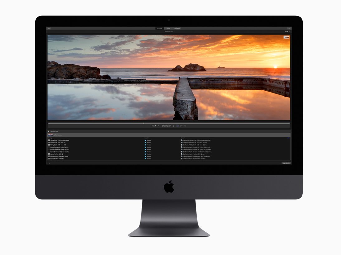 A new iMac Pro with Final Cut Pro X pulled up on the screen