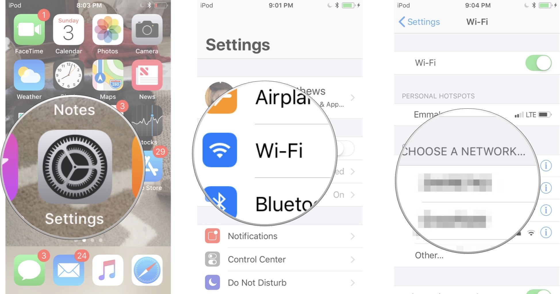 Tap Settings then tap Wi-Fi, then select the Wi-Fi network