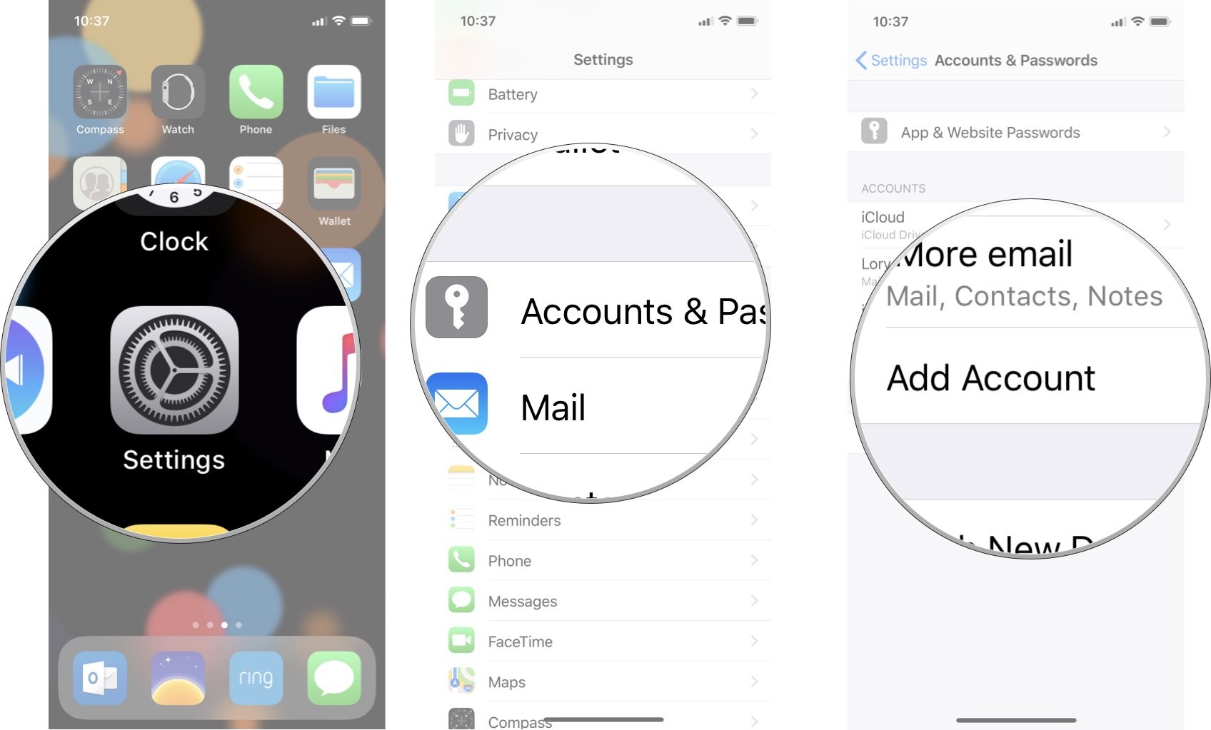 Launch the Settings app, tap on Accounts and Passwords, and then tap on the Add account button.