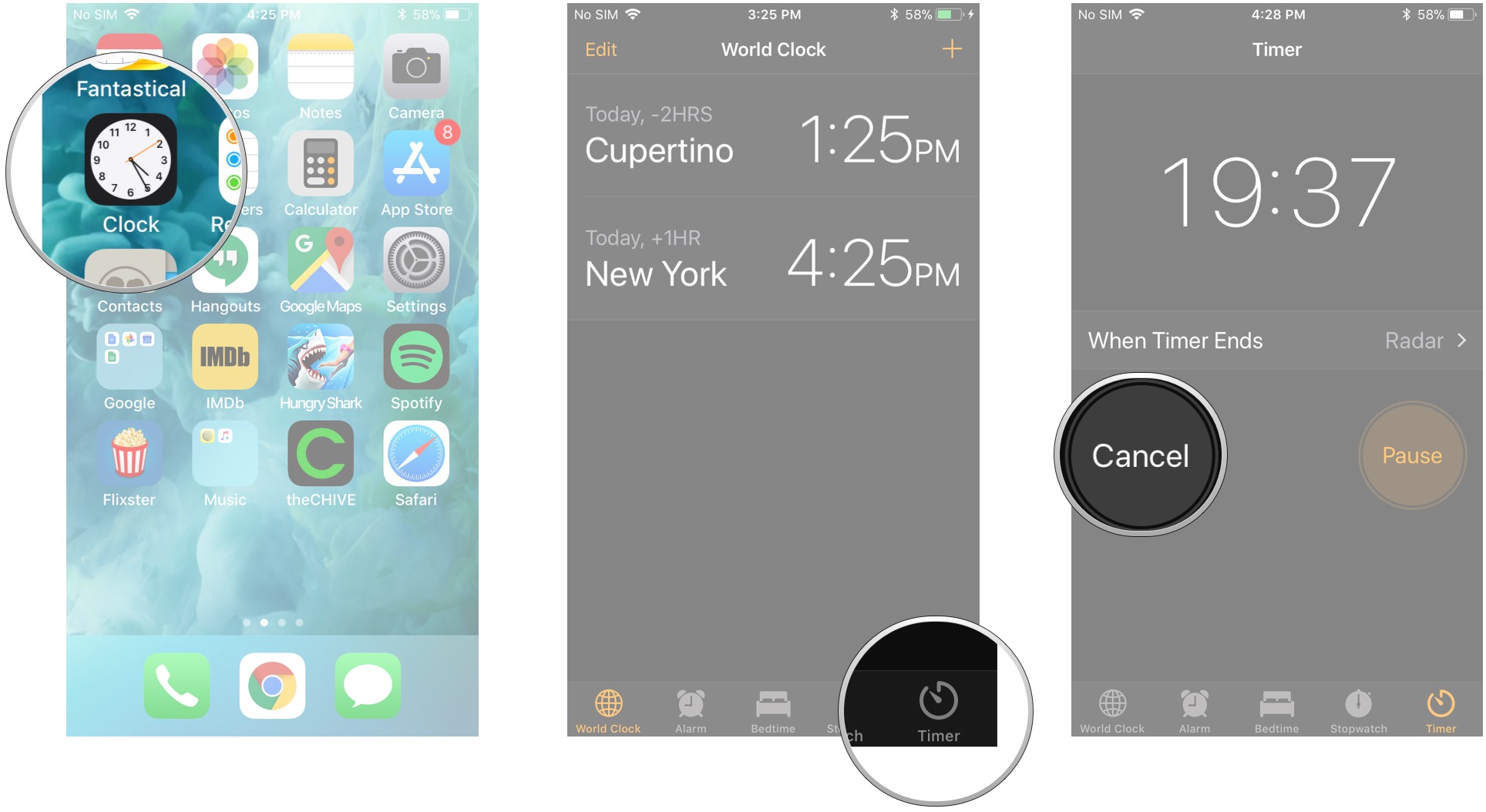 How to clear a timer in iOS 15: Launch the Clock app, tap the Timer tab, tap Cancel