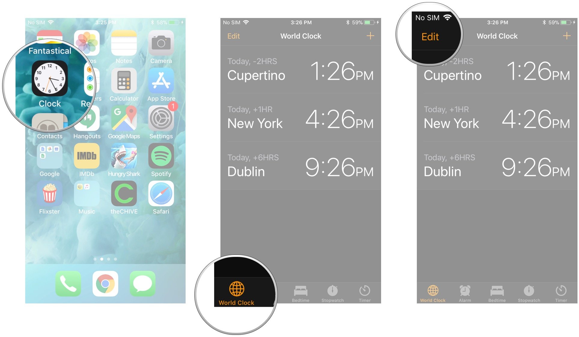 Re-order the cities in the World clock: Launch the Clock app, tap the World Clock button, tap Edit
