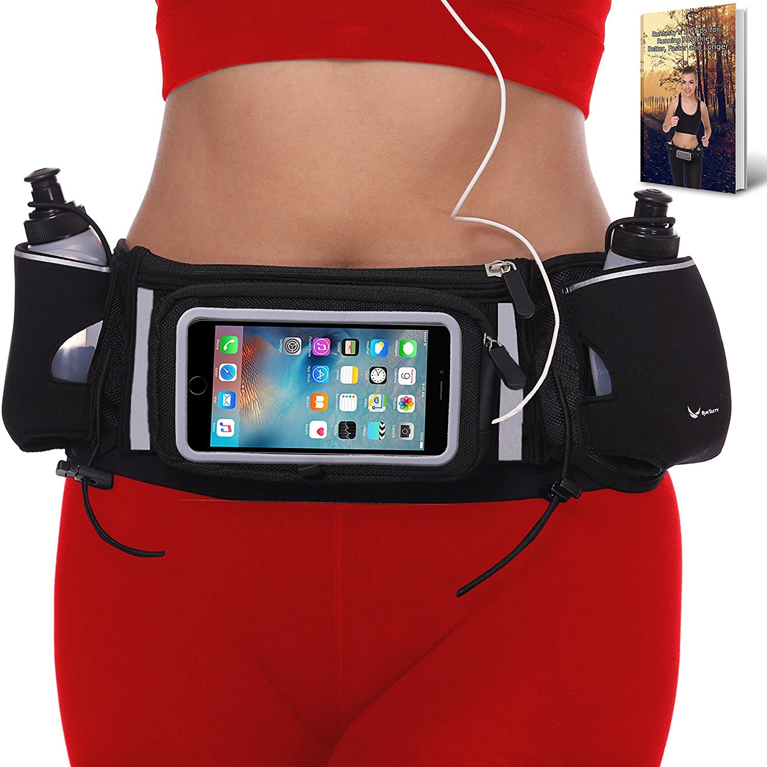 Adjustable Runners Belt with Phone Holder for Running and Key Clip EXCLUSIVE BUNDLES Running Belt Bundle with Running Headband and Wristband Fitness Belt and Running Pouch Fits All Phones.