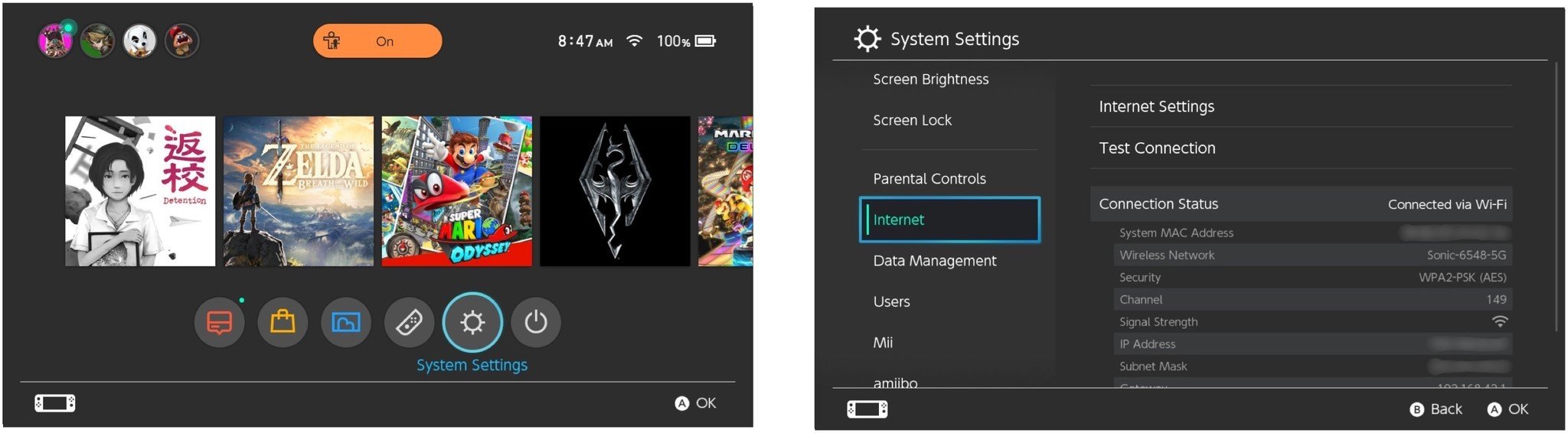 Select System Settings, then Select Internet