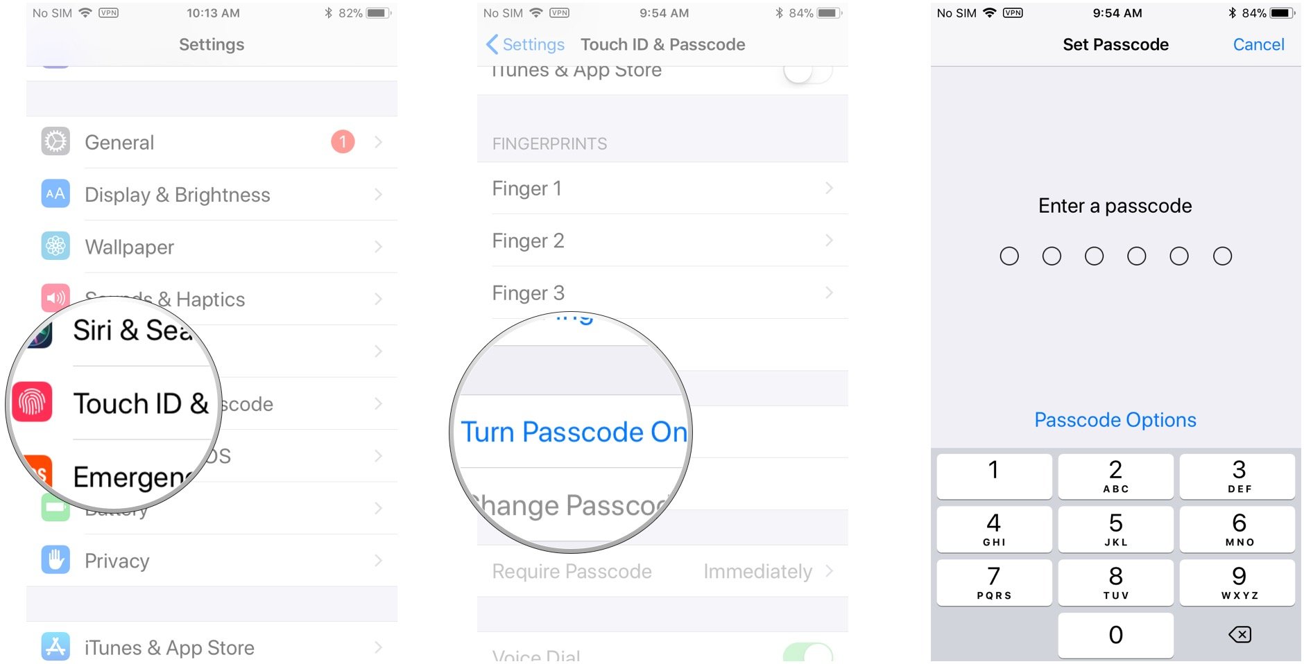 Tap Touch ID & Passcode, tap Turn Passcode On, enter a passcode, enter it again to verify