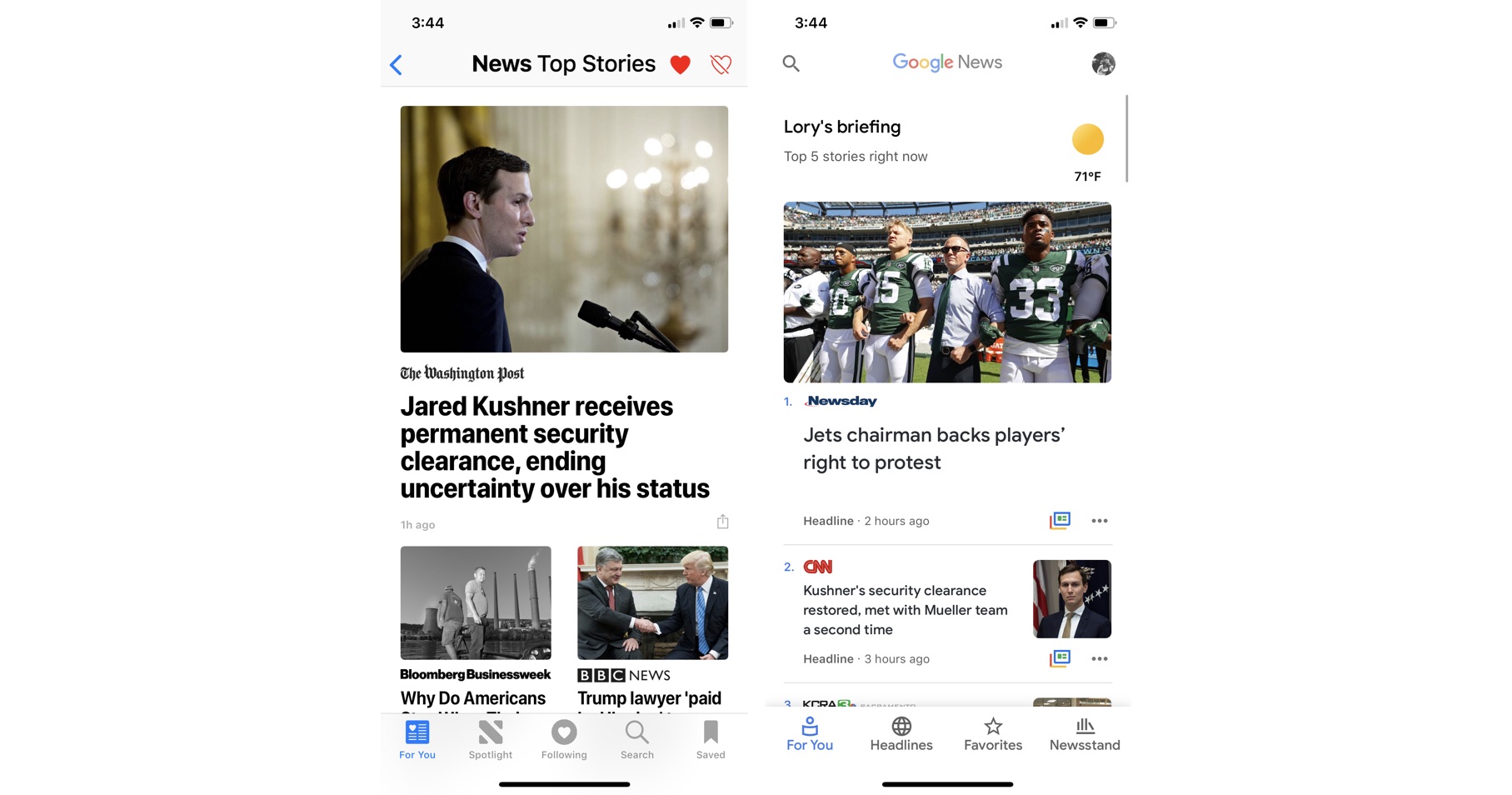 Top Stories and Your Briefings in Apple News and Google News