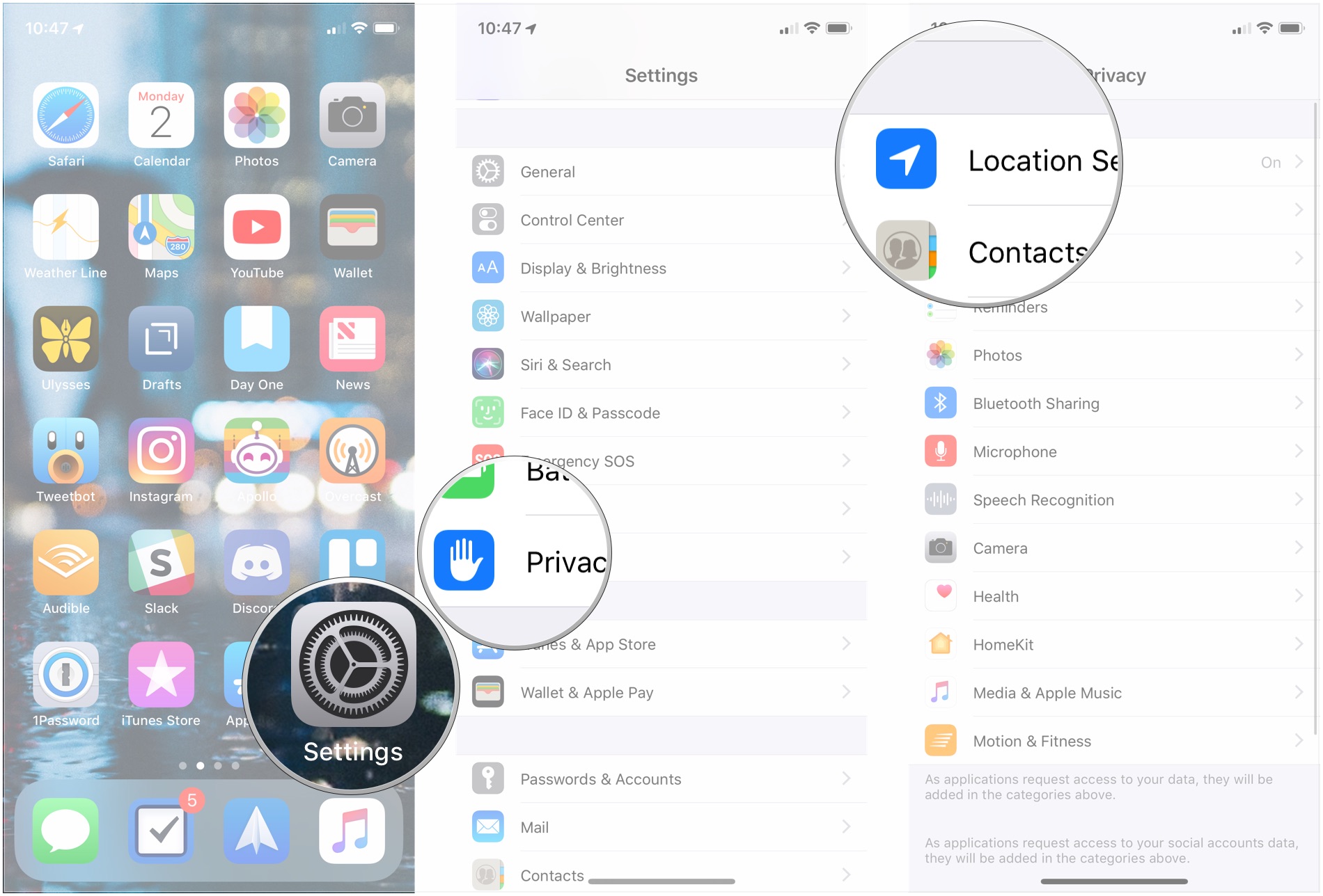 Open Settings, tap Privacy, tap Location Services