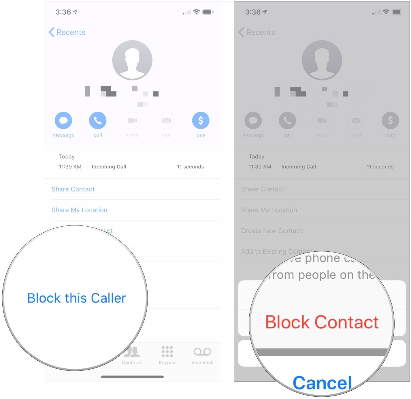 Tap Block this Caller, tap Block Contact