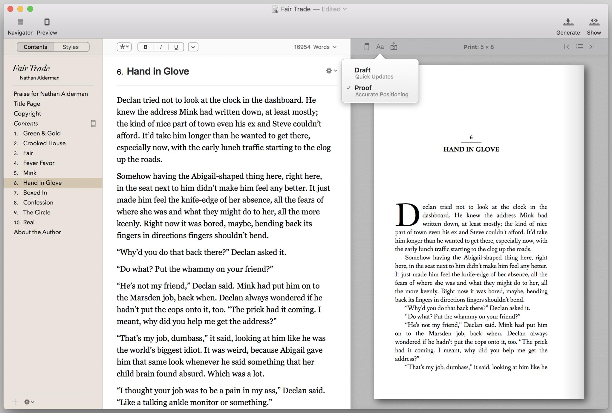 When formatting books for print, you can see exactly how your text will look upon the page.