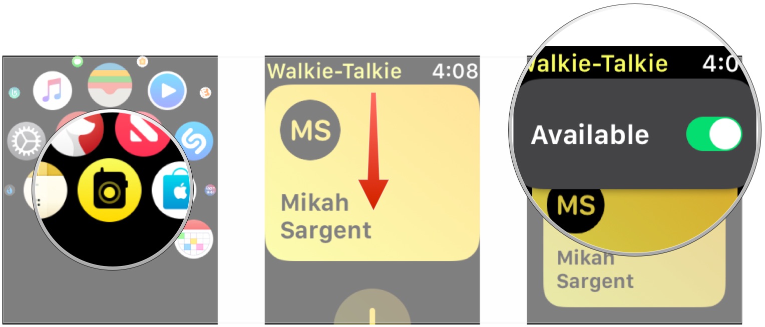 Open Walkie-Talkie, scroll down, toggle availability on or off