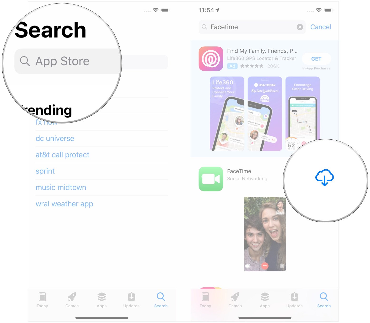 Search for FaceTime, tap Download button