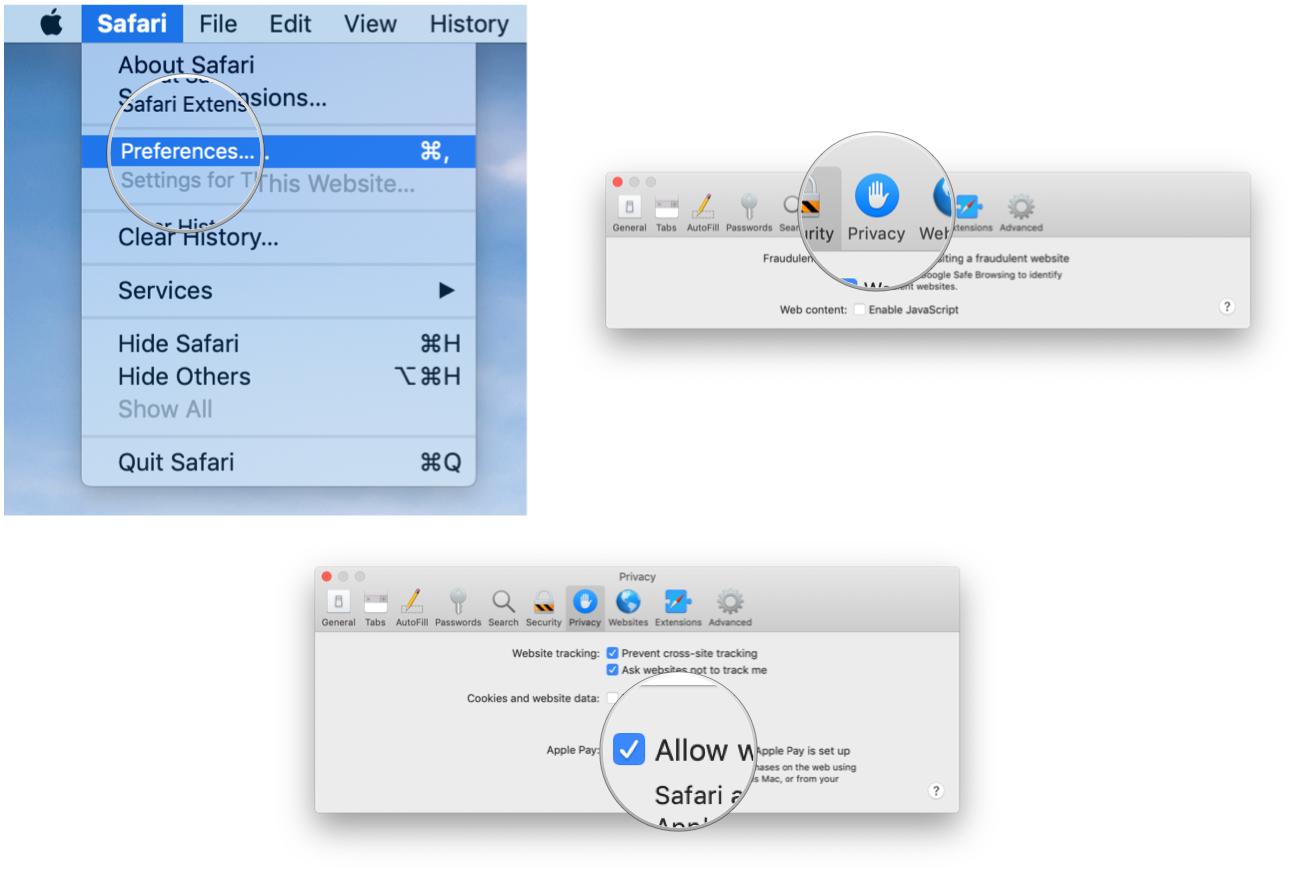 В настройках конфиденциальности Safari установите флажок, чтобы разрешить Safari отображать Apple Pay на веб-сайтах. 