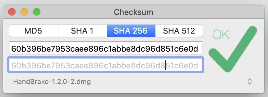 The free Checksum app makes it easy to compare a file's checksum to one provided by its maker.
