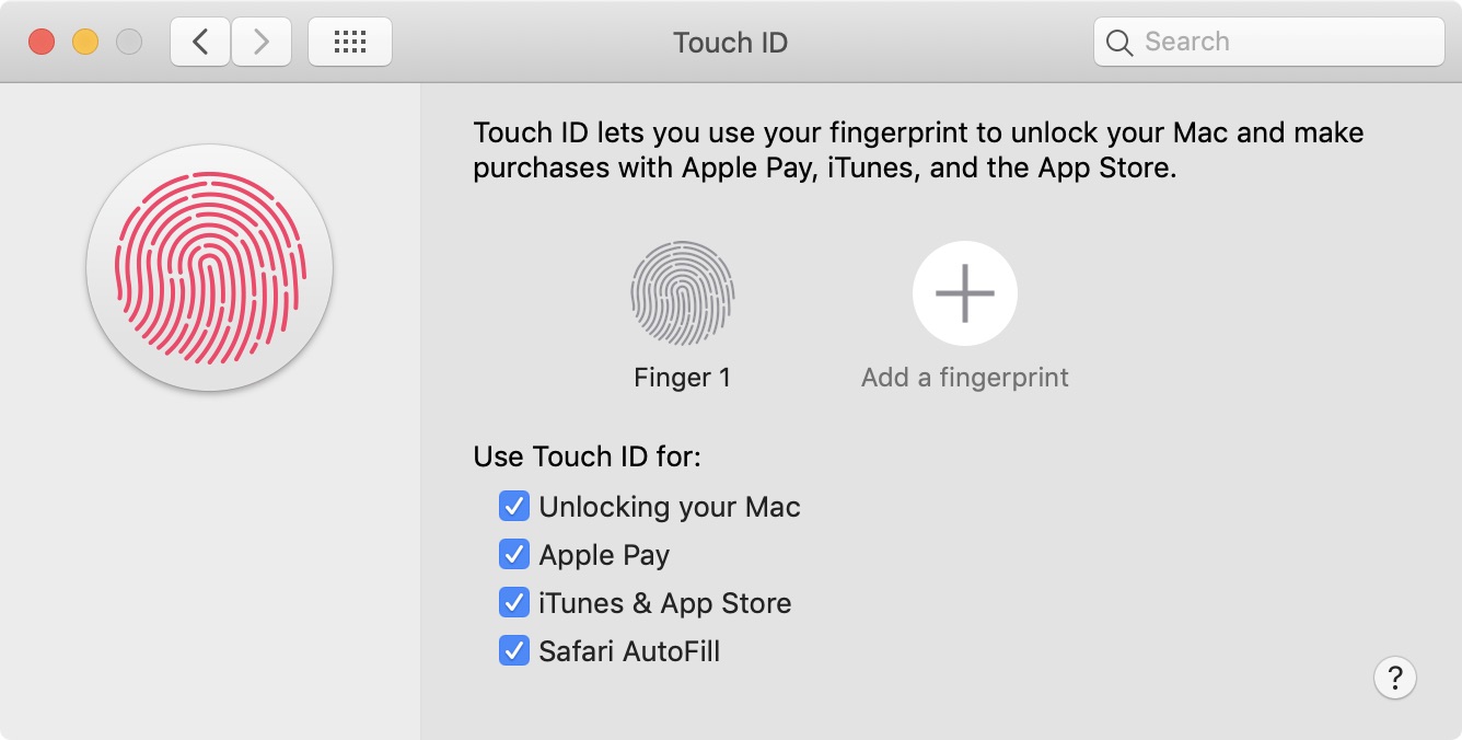 Touch ID options in macOS 10.14.4