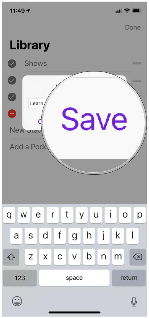 Библиотека подкастов Apple Редактировать Новая станция Кнопка «Сохранить»