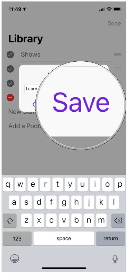 Apple Podcasts new station create save button