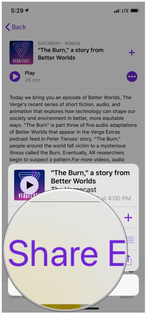 Apple Podcasts Episode Share Menu Просмотр