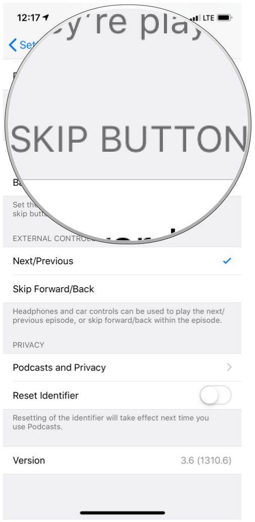 Настройки Apple Podcasts Раздел «Кнопки пропуска»
