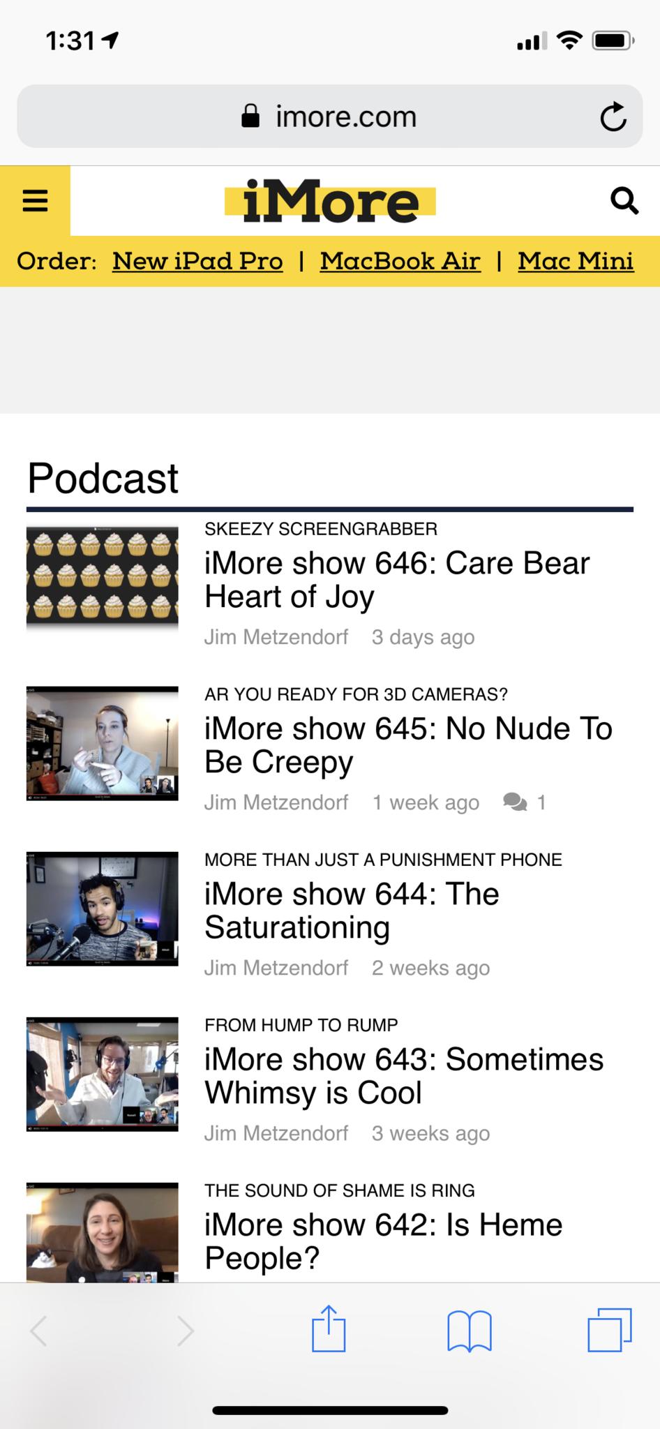 iMore Show podcast shown on Apple&#39;s Safari on IOS