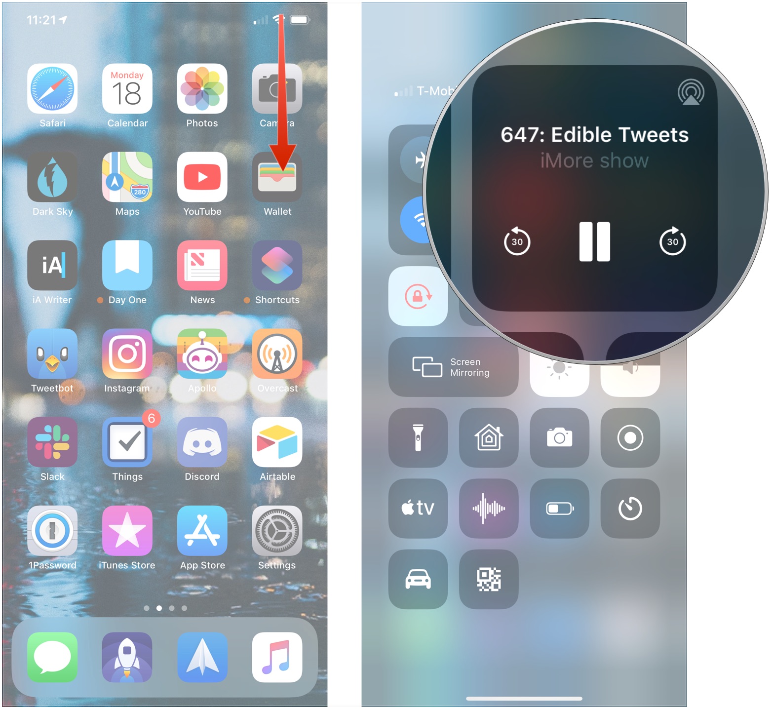 Open Control Center, press and hold or press firmly on audio widget