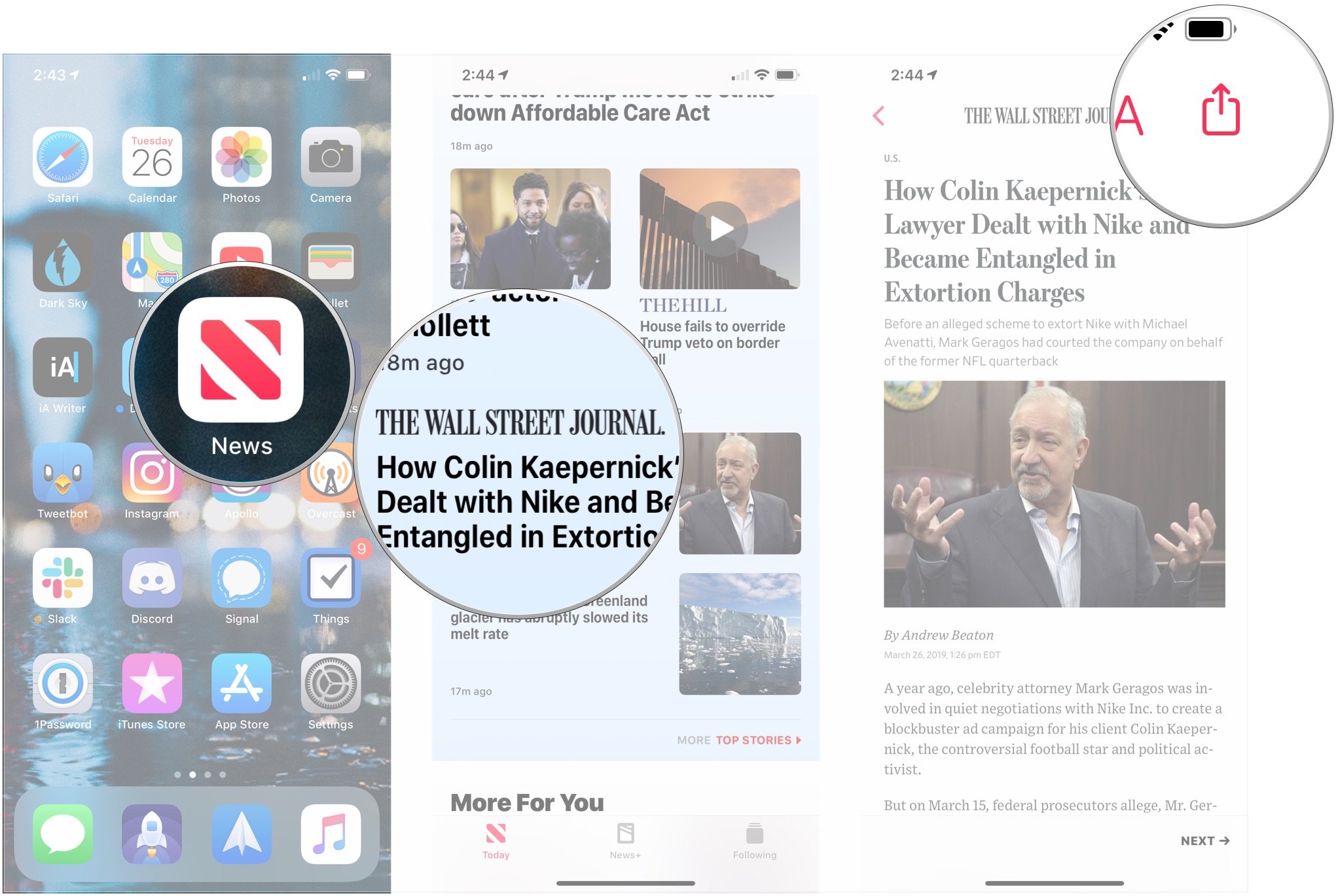 Open News, tap article, tap share