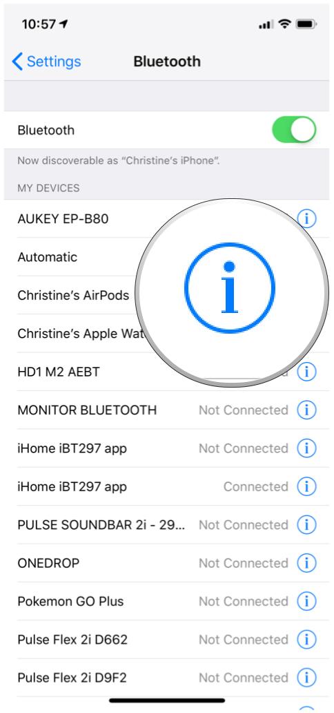iOS Settings, Bluetooth, Devices