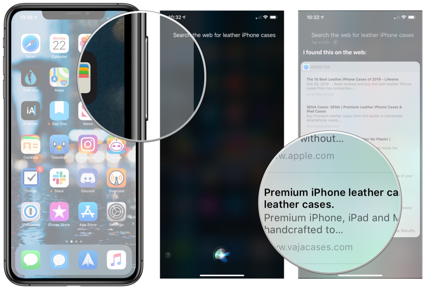 Activate Siri, speak your query, tap on a search result