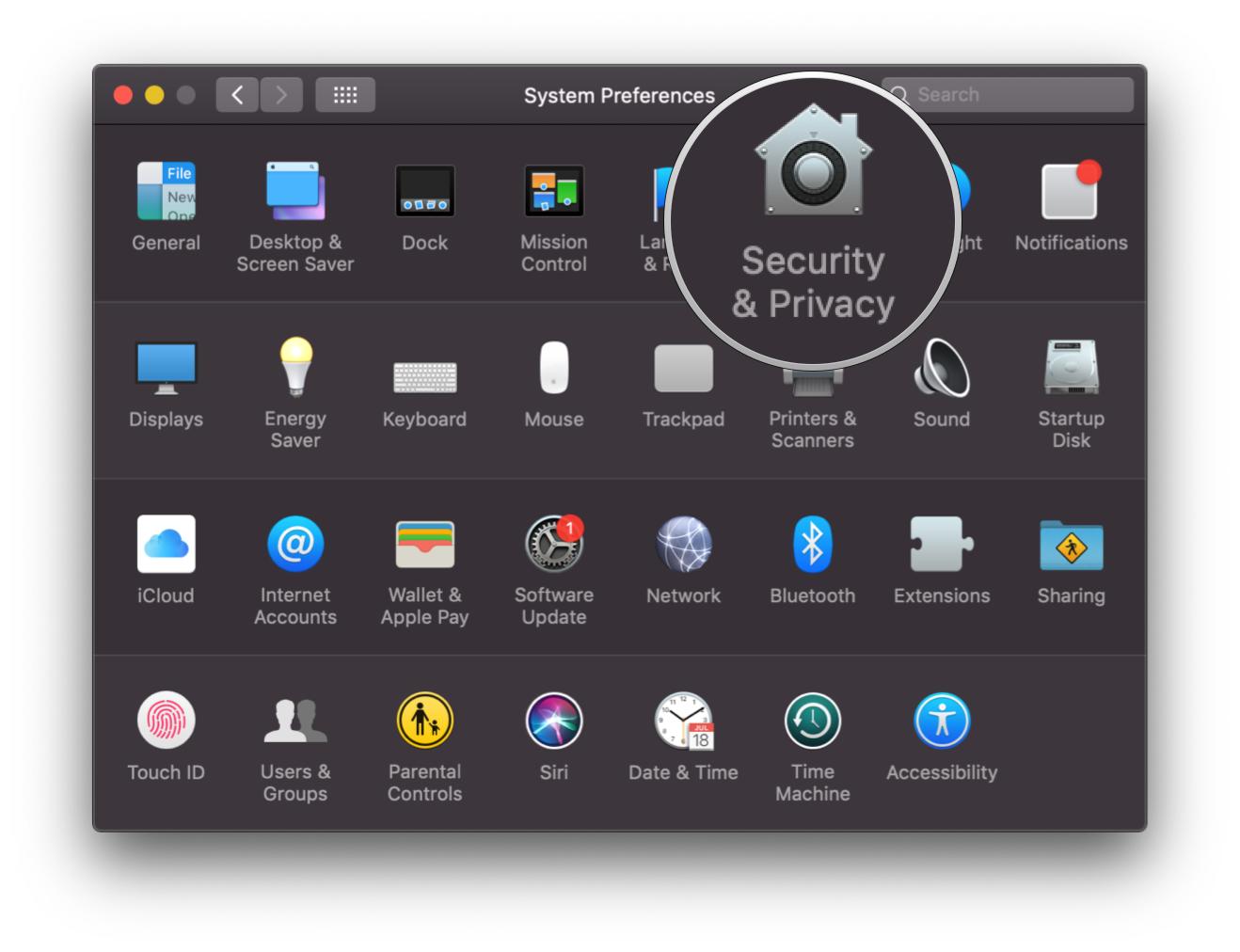 System Preferences, click Security & Privacy