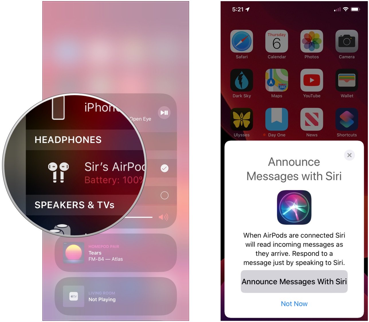 Pair AirPods, tap Announce Messages with Siri