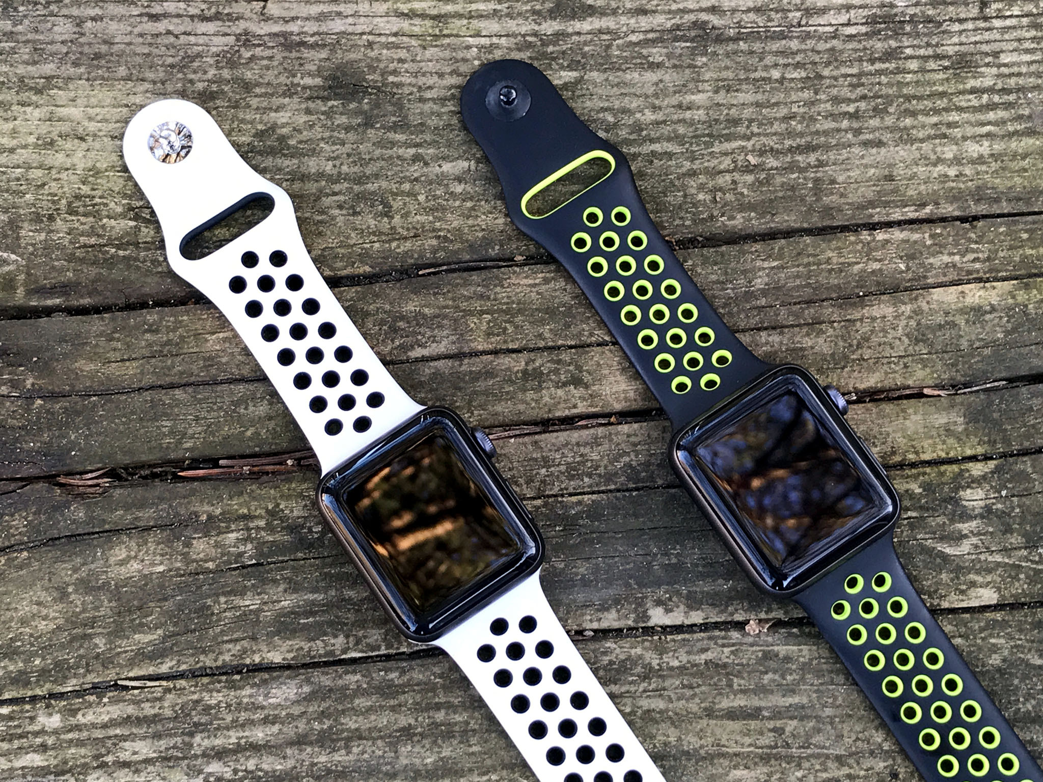 white and black nike apple watch band