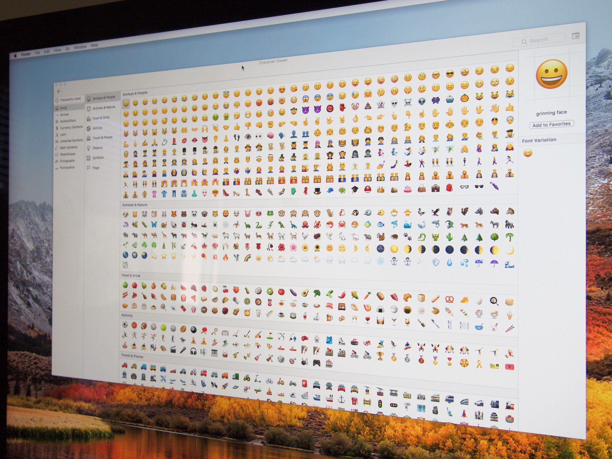 Emoji selection on Mac